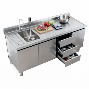 Évier de cuisine en acier inoxydable avec armoire à tiroirs, fabriqué en Chine, 304 201, simple bac, avec dosseret - Product Image 2