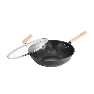 <span class=keywords><strong>Casserole</strong></span> en fer antiadhésive de 3L pour cuisinière à gaz, sans revêtement, avec poignée en bois, isolation thermique et protection anti-brûlure, pour la production en série - Product Image 1