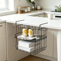 Panier de rangement suspendu sous table DaS, empilable, en fil métallique, sans perçage, organisateur de bureau et de cuisine