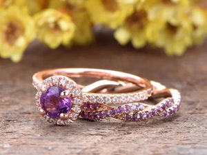 Vente en gros de bagues en argent sterling 925 plaqué or rose pour femmes, avec améthyste naturelle de coupe ovale - Product Image 2