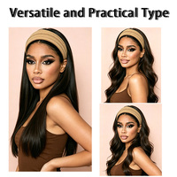 Perruque Bandeau Longue et Droite Noire Naturelle de 24 Pouces, Vente en Gros Directe Usine, Cheveux Synthétiques à 100% de Densité, Prix Abordable