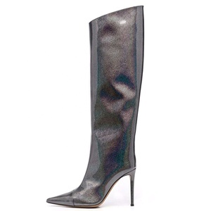 Custom Colors Snake Pattern High Heels Women Knee High <b>Booties</b> High Heel Pointy Toe Metallic Long Boots Stiletto Shoes - Product Image 3