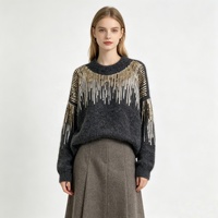 Pull en Mohair Doux Personnalisé OEM ODM pour Femme, Tricoté à Paillettes Scintillantes, Col Rond, Manches Longues, Idéal pour les Fêtes - Vente en Gros Usine