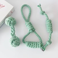 Jouets à mâcher pour animaux de compagnie en coton, faits à la main, tressés, verts et blancs, durables, lavables, pour la dentition des chiots, le nettoyage dentaire et les jeux interactifs de la corde.