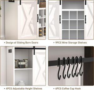 Muebles para el hogar gabinete de vino de granja con almacenamiento y luces LED, estante de vino de madera - Product Image 3