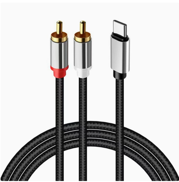 Type-C to RCA 1-to-2 Audio Cable; 3.5mm RCA to RCA Audio Cable for Mobile Phones, Computers, and Speakers.