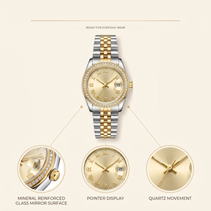Orologio al Quarzo <span class=keywords><strong>di</strong></span> <span class=keywords><strong>Lusso</strong></span> alla Moda per Donna con Diamanti, Quadrante con Calendario, 31mm, Cinturino in Lega Bicolore, Resistente all'Acqua 30M - Product Image 6