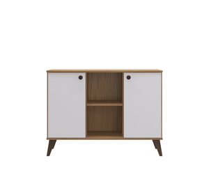 Buffet moderne de style rétro Decibel DB-AR1300, 2 portes, meubles de salon en bois, panneaux de particules MDF, couleur naturelle/blanc - Product Image 1