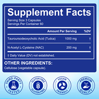 Capsules végétaliennes TUDCA 1000mg et NAC 200mg en gros sous marque privée pour la santé hépatique, la métabolisme, l'énergie et la concentration