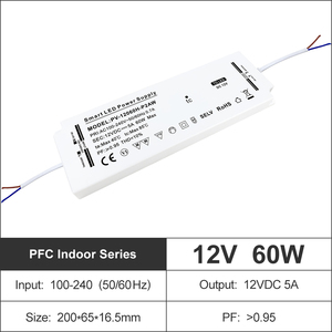 CUL 60W Driver LED à tension constante pour éclairage intérieur, boîtier plastique, IP20, 100-277VAC-DC, 12V 24V, transfert, PF élevé >0.95 - Product Image 4