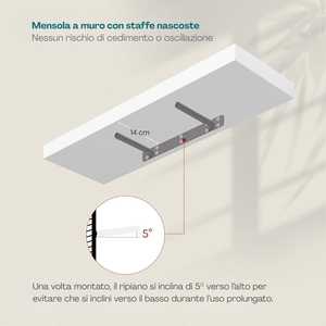 Mensola da Parete Rettangolare Bianca in MDF 100x23.5x4 Cm Sospesa con Staffe in Metallo - Product Image 4