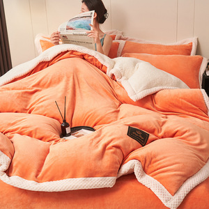 Ensemble de literie grande taille, 4 pièces, housse de <span class=keywords><strong>couette</strong></span> rembourrée <span class=keywords><strong>en</strong></span> <span class=keywords><strong>laine</strong></span> <span class=keywords><strong>d</strong></span>'<span class=keywords><strong>agneau</strong></span> chaude pour l'hiver - Product Image 4