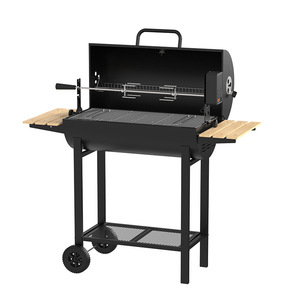 Multifunctional Charcoal BBQ Grill With Trolley Double Side Wooden Shelf Outdoor Barbecue Rack - Product Image 3
