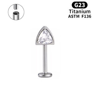Pendiente de titanio ASTM F136 grado implante con flor de circonita cúbica colgante, tipo labret para tragus y hélix, calibre 16G, con rosca interna - Product Image 5