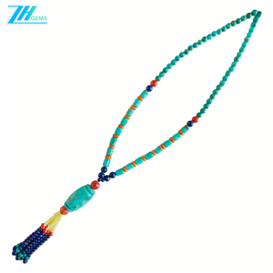 Turquoise naturelle et <span class=keywords><strong>corail</strong></span> rouge orangé avec pendentif pompon en lapis-lazuli et citrine de petite taille Pierre précieuse de style traditionnel - Product Image 2