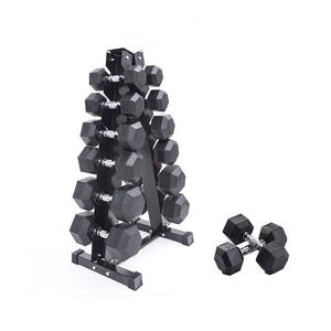 Harga pabrik dumbbell hex peralatan kebugaran hitam dilapisi karet dumbbell rumah gym hex dumbbell set - Product Image 6