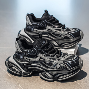 รองเท้าทรง Chunky สำหรับผู้ชาย รองเท้าผ้าตาข่ายระบายอากาศสำหรับฤดูร้อน รองเท้ากีฬาพื้นหนา รองเท้าทรง Dad Shoes ส้นเตี้ย พื้นยาง - Product Image 2