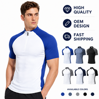 Haut de sport pour homme à col montant, manches courtes, demi-zip, color block, personnalisable OEM, séchage rapide, respirant, pour la course, la gym et le fitness
