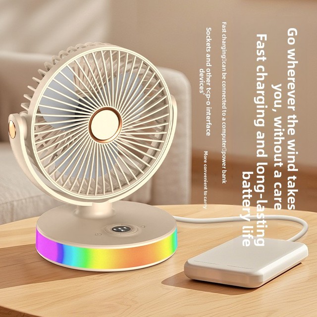 Charging Silent Small Portable Desktop Dormitory Office Desk Mini Fan with Brushless Motor Ambient Lighting & 3-Speed Mini Fan