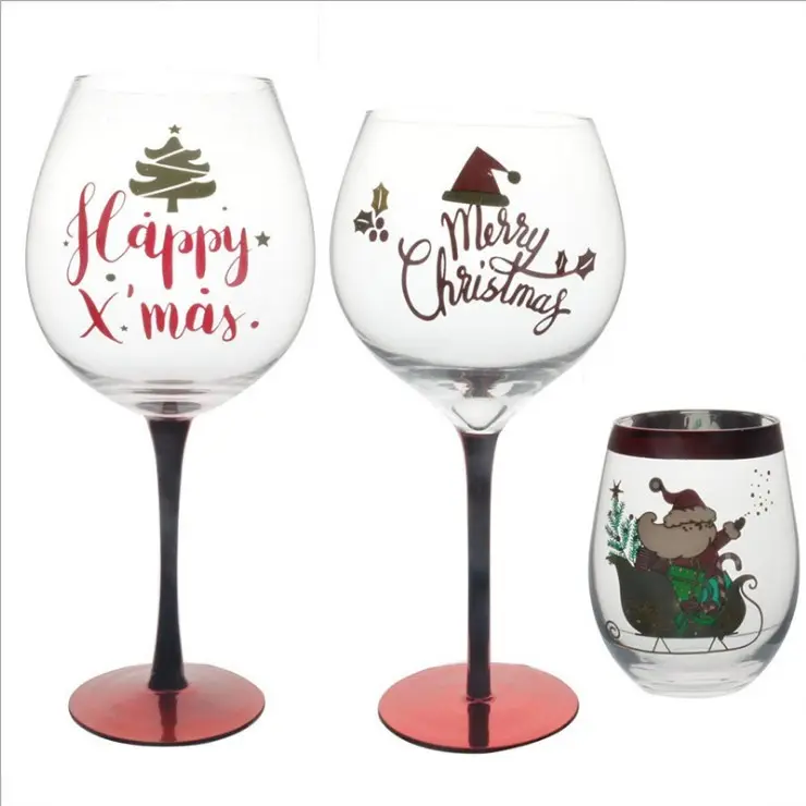 Personalized design and painted color available glassware custom christmas wine glasses