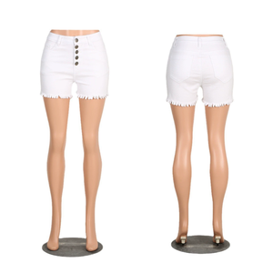 Hot Summer Women Casual a vita alta <span class=keywords><strong>Mini</strong></span> pantaloni corti con bottoni pantaloncini <span class=keywords><strong>Sexy</strong></span> bianchi neri - Product Image 4