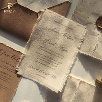 Cartes de menu de mariage personnalisées PMZW 100% lin, calligraphie moderne imprimée, faites à la main, écologiques, monogramme personnalisé en lin