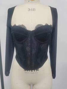 Nueva llegada al por mayor bordado encaje Bustier Top para las mujeres de manga larga corsé tubo cintura entrenador camiseta - Product Image 5