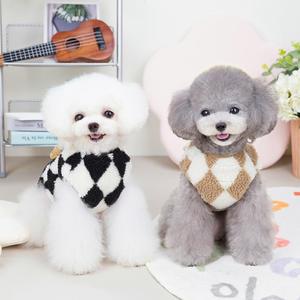 Winter <b>clothes</b> <b>for</b> puppies, diamond-patterned fleece jackets, Teddy bear and panda breed <b>small</b> <b>dog</b> pet autumn and winter - Product Image 3