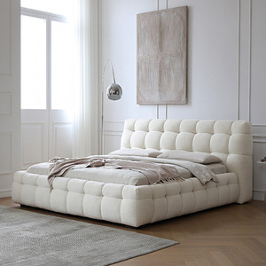 <span class=keywords><strong>Cama</strong></span> Queen-Size Moderna y <span class=keywords><strong>Minimalista</strong></span> de Estilo Puff, con Tapicería de Lana de Cordero Color Crema Estilo Marshmallow, Edición Original - Product Image 2