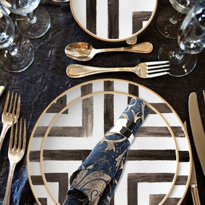 Haute qualité 4 pièces élégant or jante os chine noir et blanc ensembles <span class=keywords><strong>de</strong></span> dîner <span class=keywords><strong>assiette</strong></span> <span class=keywords><strong>en</strong></span> <span class=keywords><strong>porcelaine</strong></span> bon marché - Product Image 3