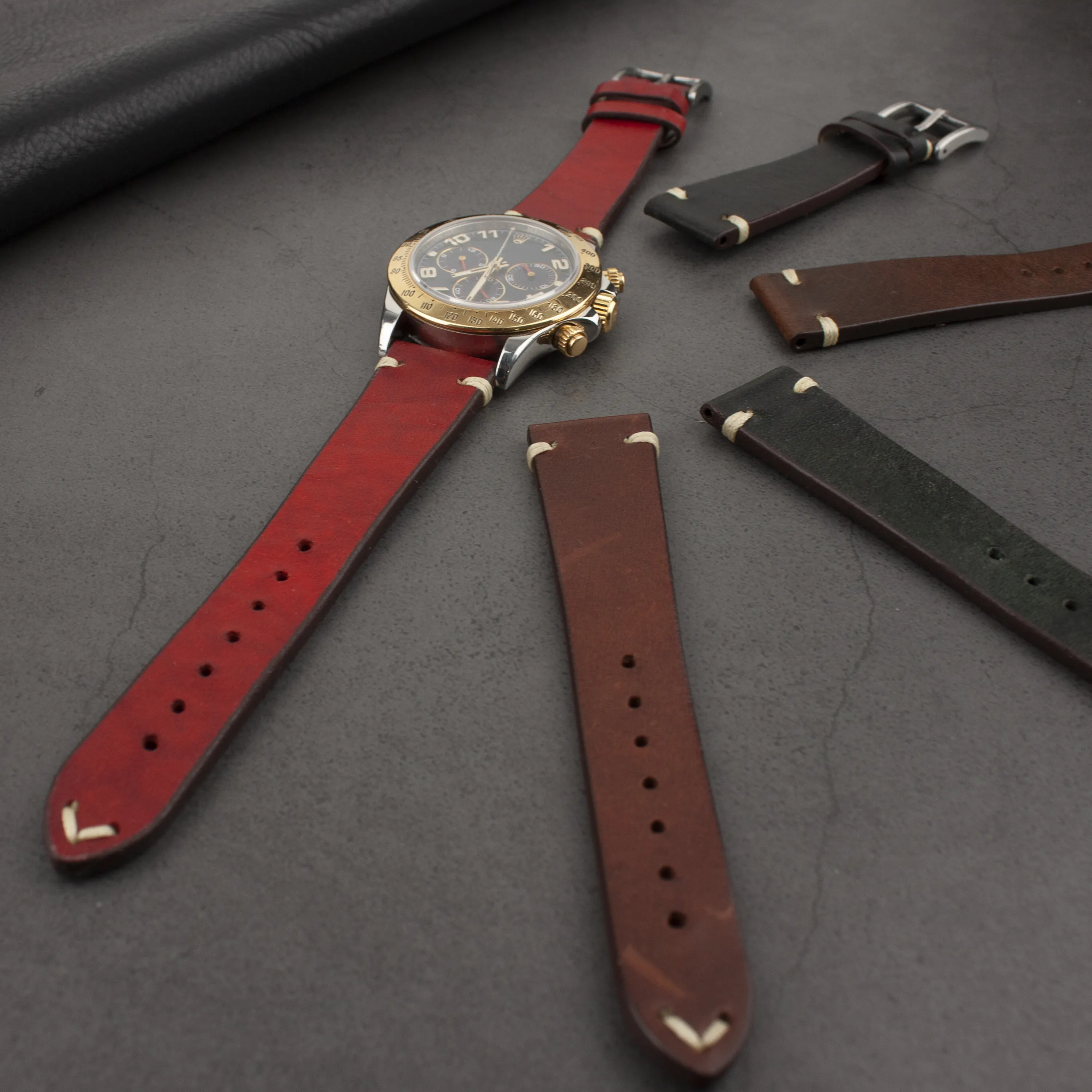 Custom Good Selling Italian Brown Red Calf Wrist leather watch Band 22mm nato watch belt strap