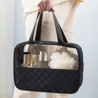 Ensemble de trousses de maquillage transparentes avec fermeture éclair et logo personnalisé, poignée souple, 3 pièces, organiseur de beauté portable, trousse de toilette de voyage
