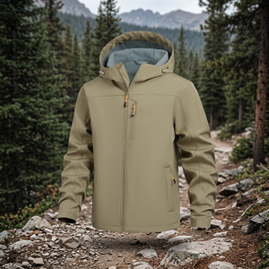 Men's Hooded Fleece-Lined Windproof Jacket Solid Color Casual Autumn Polyester Zipper Closure Regular Fit - Product Image 1