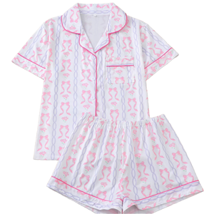 Nouvel ensemble de pyjama décontracté élégant pour femme 2025, en maille à manches courtes, haut boutonné avec détails de poches, collection hiver - Product Image 4