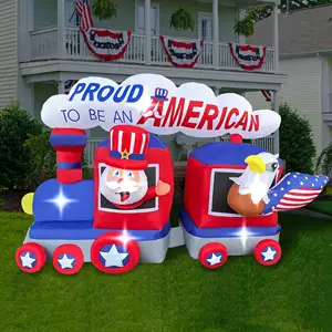 Giant Independence Day Inflatable Uncle Sam And Eagle On Train Pre-Lit LED Lights Outdoor Lawn Yard Decorations