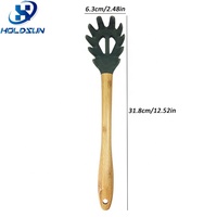 Ustensile de cuisine écologique de style rétro en silicone de qualité alimentaire, pour servir les spaghettis et les pâtes, avec manche en bois, pour la cuisine à domicile