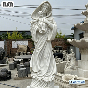<span class=keywords><strong>Statua</strong></span> della Beata Vergine Maria con Bambino Gesù in <span class=keywords><strong>Marmo</strong></span> Bianco Naturale Intagliata a Mano BSA, Scultura Religiosa per Decorazione Chiesa - Product Image 1