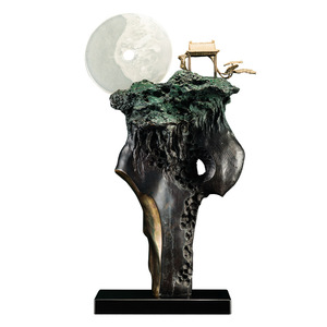 Sculpture en laiton Cuivre et Or, formes irrégulières, fait main, décoration de salon, thème Ciel et Terre - Product Image 5