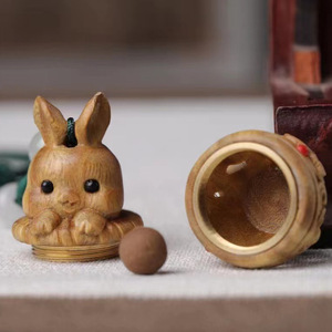 Green Sandalwood Carved Rabbit Sachet Keychain 3.8x2.3cm Creative Cute Style <b>Car</b> Key Accessory Bag Phone Chain Pendant <b>Ornament</b> - Product Image 4