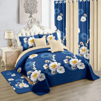 Ensemble de literie rayé 12 pièces avec rideaux assortis, drap de lit floral taille King avec taie d'oreiller pour chambre à coucher