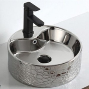 Vasque de comptoir ronde en céramique Ouni de 40 cm avec côtés à motifs pour salle de bain d'hôtel - Product Image 2