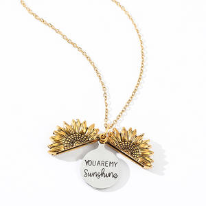 Retro inciso You are My Sunshine collana <span class=keywords><strong>lettere</strong></span> all'interno collana con medaglione aperto in lega di ciondolo in acciaio inossidabile - Product Image 2