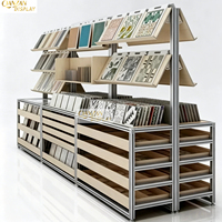 Présentoir à carreaux en contreplaqué marin avec cadre en profilé aluminium pour salle d'exposition de pierre de quartz, armoire de rangement d'échantillons grande capacité