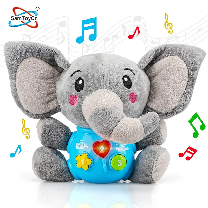 Amazon Hot Sale Newborn Baby gift Electronic Educational And Musical Toys Stuffed Plush Grey Elephant Animal Plush Toy Wholesale