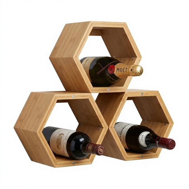 Modular Magnetic Hexagonal Bamboo Wine Rack Expandable Honeycomb Wine Holder Stackable Wine Storage for Countertop