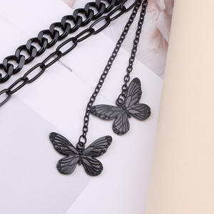 Colgante de mariposa negra, cadena de cintura de metal de doble capa para uso diario, accesorio de moda unisex - Product Image 4
