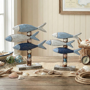 Mediterranean Wooden Fish <b>Ornament</b> Set 3D Decor For Living Room Desktop Vintage Ocean Breeze Style - Product Image 3