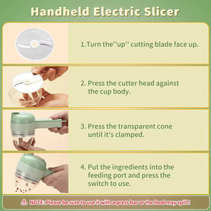 Homesun - Juego de Cortador de Verduras Eléctrico de Mano 4 en 1, Cortador Inalámbrico Portátil Tipo Gatling, Picador de Ajo Recargable - Product Image 5