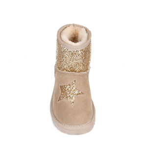 Wholesale Children's Winter Snow <strong>Boots</strong> Beige Cow Suede Comfortable <strong>Sparkly</strong> Glitter Faux Fur Lined Non Slip Warm Ankle <strong>Boots</strong> - Product Image 2