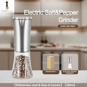 Roestvrijstalen Oplaadbare Usb Zwaartekracht Automatische Elektrische Specerij Himalayan Zout En Peper Grinder Set